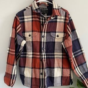 Filson Orange and Blue plaid shirt size small